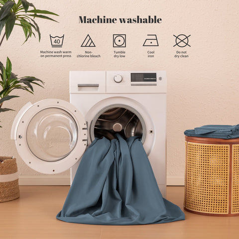 Sonive Hotel Collection Minimalist Bedding Set Full Size Flint Stone Blue, 4 Pcs Lightweight Breathable Embroidered Sheets and Pillowcases All-Season