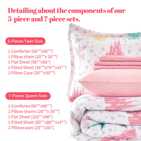 Sonive 5-7 Pieces Comforter Sets for Girls, Hotel Collection for All Season