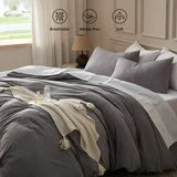 Sonive Washed Duvet Cover Set - 3 Pieces Soft Luxury Cationic Dyeing Bedding Comforter, Breathable Wrinkle Bed Sets