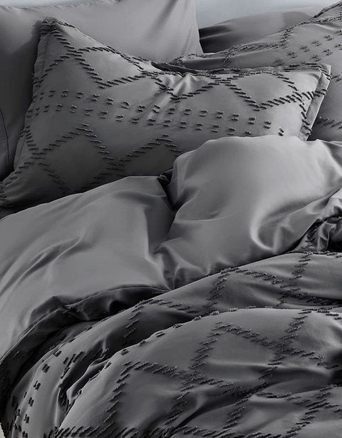 Sonive Embroidery Tufted Boho Duvet Cover Set Grey