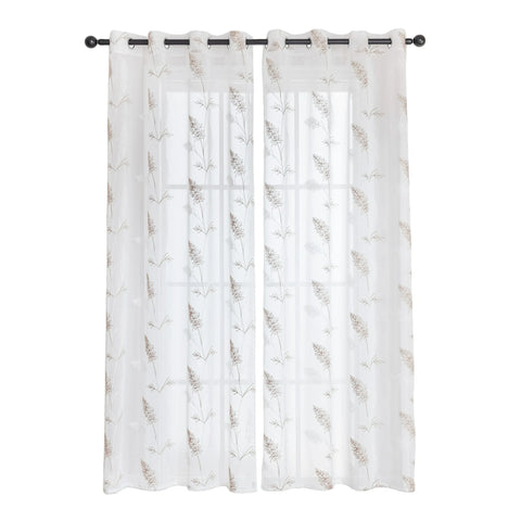 Sonive 2 Piece White Leaf Sheer Curtain, Botanical Embroidered Window Curtain Panels for Bedroom Living Room