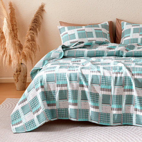 Sonive Geometrical  Quilt Set Modern White Grid Pattern