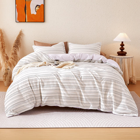 Sonive Boho Duvet Cover Set Modern Classic Beige Woven Jacquard Duvet Cover Set