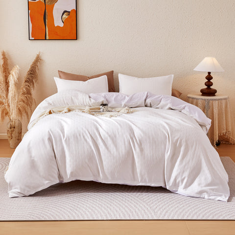 Sonive Boho Duvet Cover Set Modern Classic Beige Woven Jacquard Duvet Cover Set