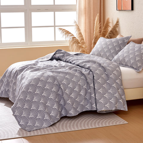 Sonive Geometrical  Quilt Set Modern White Grid Pattern