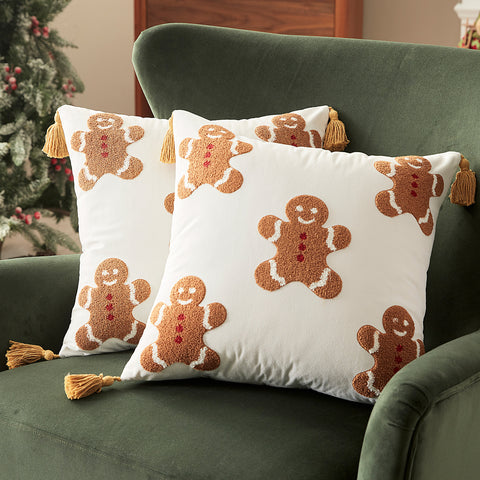 Sonive 2 Stück Weihnachten Kissenbezüge 45x45cm(18x18 in), Lebkuchen Dekokissen Weiche Kissenhülle für Sofa Deko Weihnachten Feiertag Dekoration
