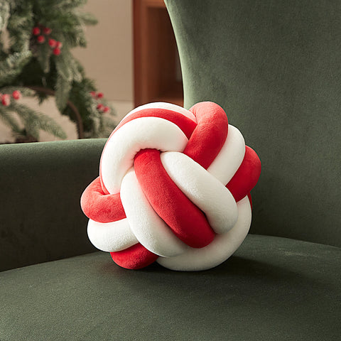 Sonive Rund Knotenkissen, 22cm Ball Dekokissen Zierkissen Aesthetic Sofakissen Deko Kissen für Stuhl Sofa Bett rot&weiß