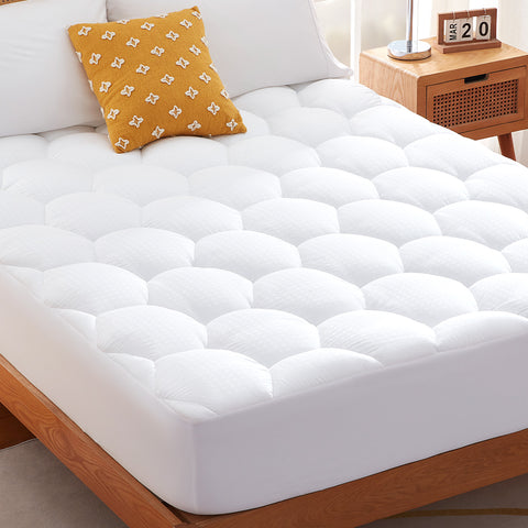 Sonive Mattress Topper, Extra Deep Poket 14.9 Inch/38cm, Super soft Quilted Mattress Protector, Machine Washable Bed Topper White