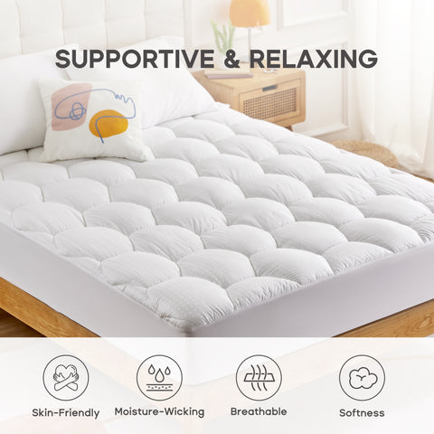 Cotton Mattress Pad, Bedding Cover Quilted Fitted Mattress Protector