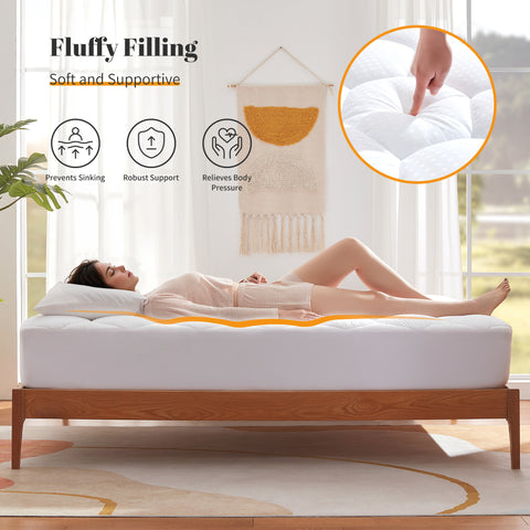Sonive Mattress Topper, Extra Deep Poket 14.9 Inch/38cm, Super soft Quilted Mattress Protector, Machine Washable Bed Topper White