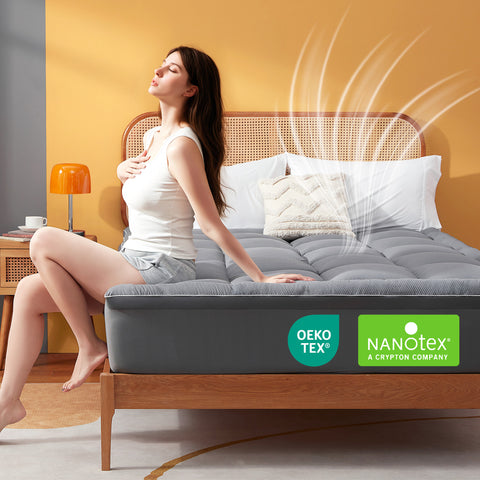 Sonive Matratzentopper, Dicker Matratzenschoner Mikrofaser Topper Gepolstert, Atmungsaktive Matratzenauflage für Matratzen bis 38cm, Weicher Topper, Grau