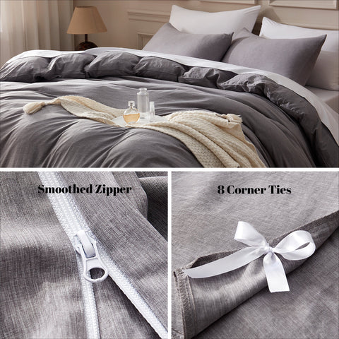 Sonive Washed Duvet Cover Set - 3 Pieces Soft Luxury Cationic Dyeing Bedding Comforter, Breathable Wrinkle Bed Sets