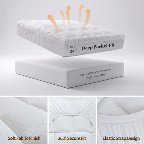 Pillow-Top Mattress Topper Ultra Thick Fluffy Soft Topper Box Quilted Mattress pad