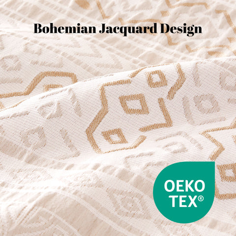 Sonive Boho Duvet Cover Set Modern Classic Beige Woven Jacquard Duvet Cover Set