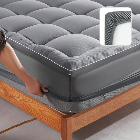 Sonive Matratzentopper, Dicker Matratzenschoner Mikrofaser Topper Gepolstert, Atmungsaktive Matratzenauflage für Matratzen bis 38cm, Weicher Topper, Grau