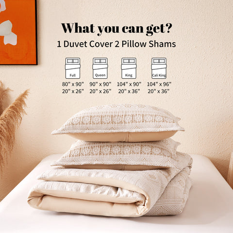 Sonive Boho Duvet Cover Set Modern Classic Beige Woven Jacquard Duvet Cover Set