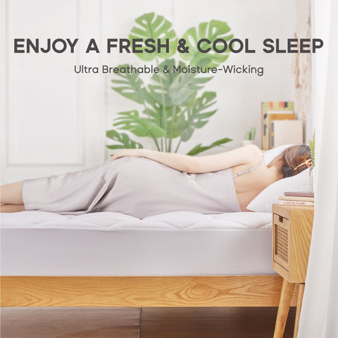 Cotton Mattress Pad, Bedding Cover Quilted Fitted Mattress Protector