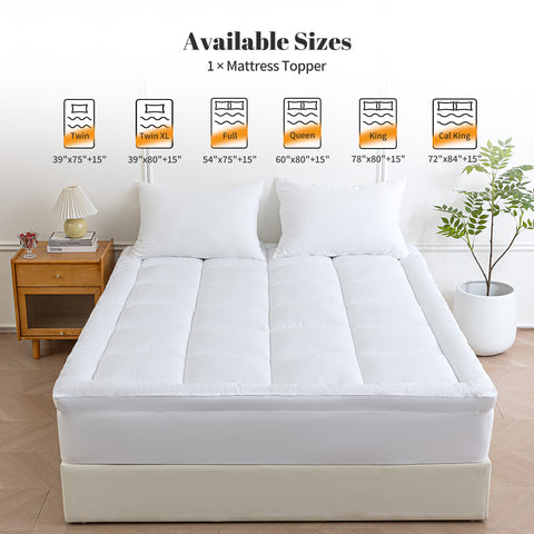 Pillow-Top Mattress Topper Ultra Thick Fluffy Soft Topper Box Quilted Mattress pad