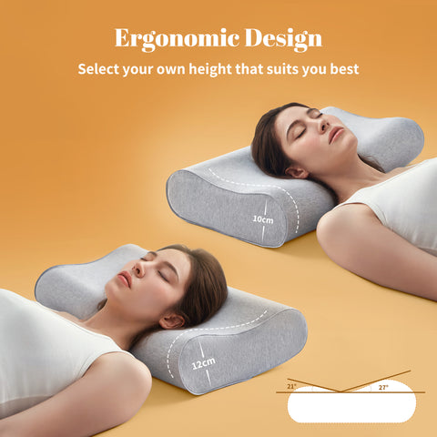 Sonive Contour Memory Foam Pillow Ergonomic Head Neck Support Pillows, Bed Pillow with Cover, for Side, Back, Stomach Sleepers 60×33×12/10cm