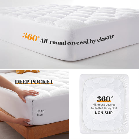 Sonive Mattress Topper, Extra Deep Poket 14.9 Inch/38cm, Super soft Quilted Mattress Protector, Machine Washable Bed Topper White