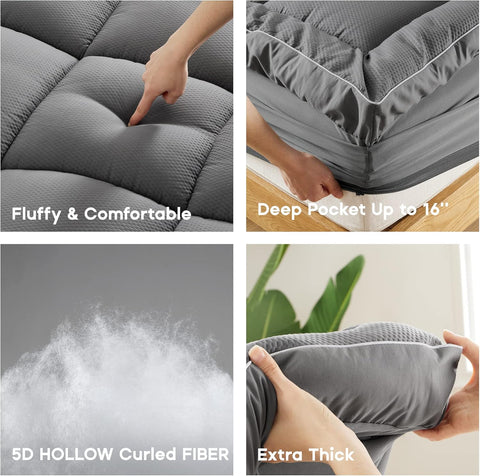 Pillow-Top Mattress Topper Ultra Thick Fluffy Soft Topper Box Quilted Mattress pad
