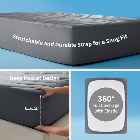 Sonive Cooling Mattress Pad, Dark Grey Breathable Machine Washable