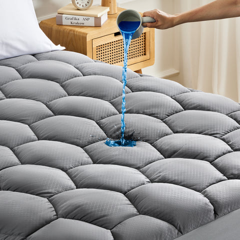 Waterproof Mattress Protector, Soft Mattress Topper-Grey