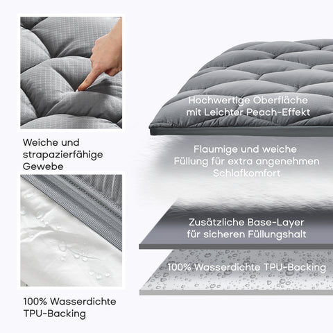 Waterproof Mattress Protector, Soft Mattress Topper-Grey