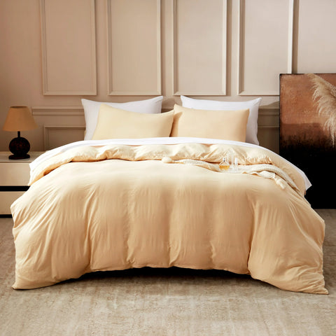 Sonive Washed Duvet Cover Set - 3 Pieces Soft Luxury Cationic Dyeing Bedding Comforter, Breathable Wrinkle Bed Sets