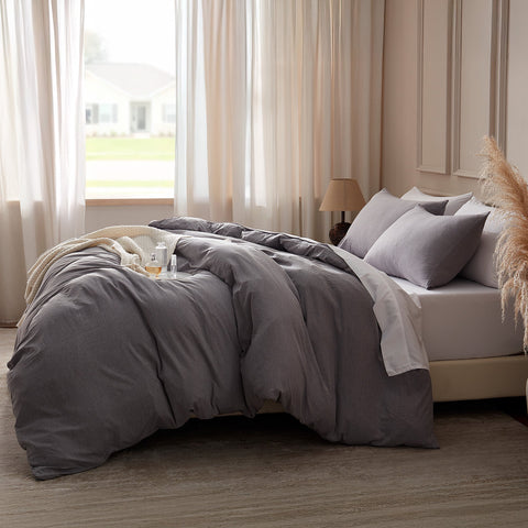 Sonive Washed Duvet Cover Set - 3 Pieces Soft Luxury Cationic Dyeing Bedding Comforter, Breathable Wrinkle Bed Sets