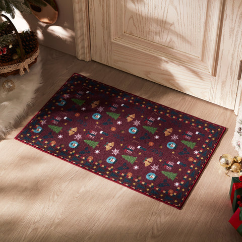 Sonive Fußmatte Außen Innen 50 x 80 cm, Fußabtreter mit Weihnachtsfeier Muster rutschfeste Schmutzfangmatte Türmatte waschbar Fußabtreter Eingangsteppich für Hund, Eingang, Haustür & Flur