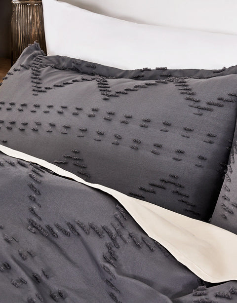 Sonive Embroidery Tufted Boho Duvet Cover Set Grey