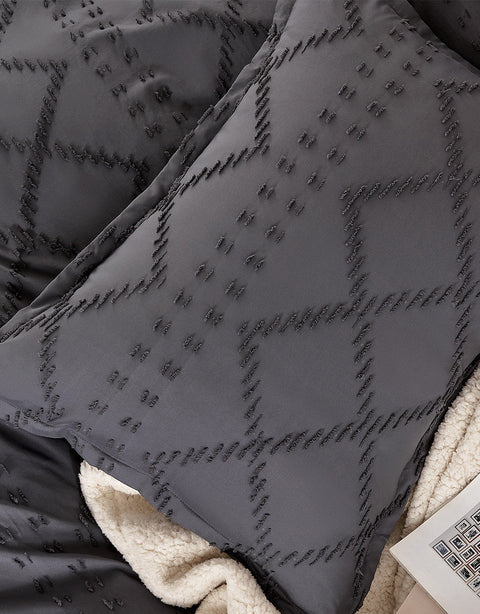 Sonive Embroidery Tufted Boho Duvet Cover Set Grey